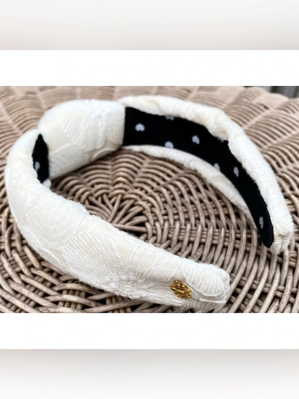 Lele Sadoughi Ivory Lace Knotted Floral Headband Designer Bridal Coquette